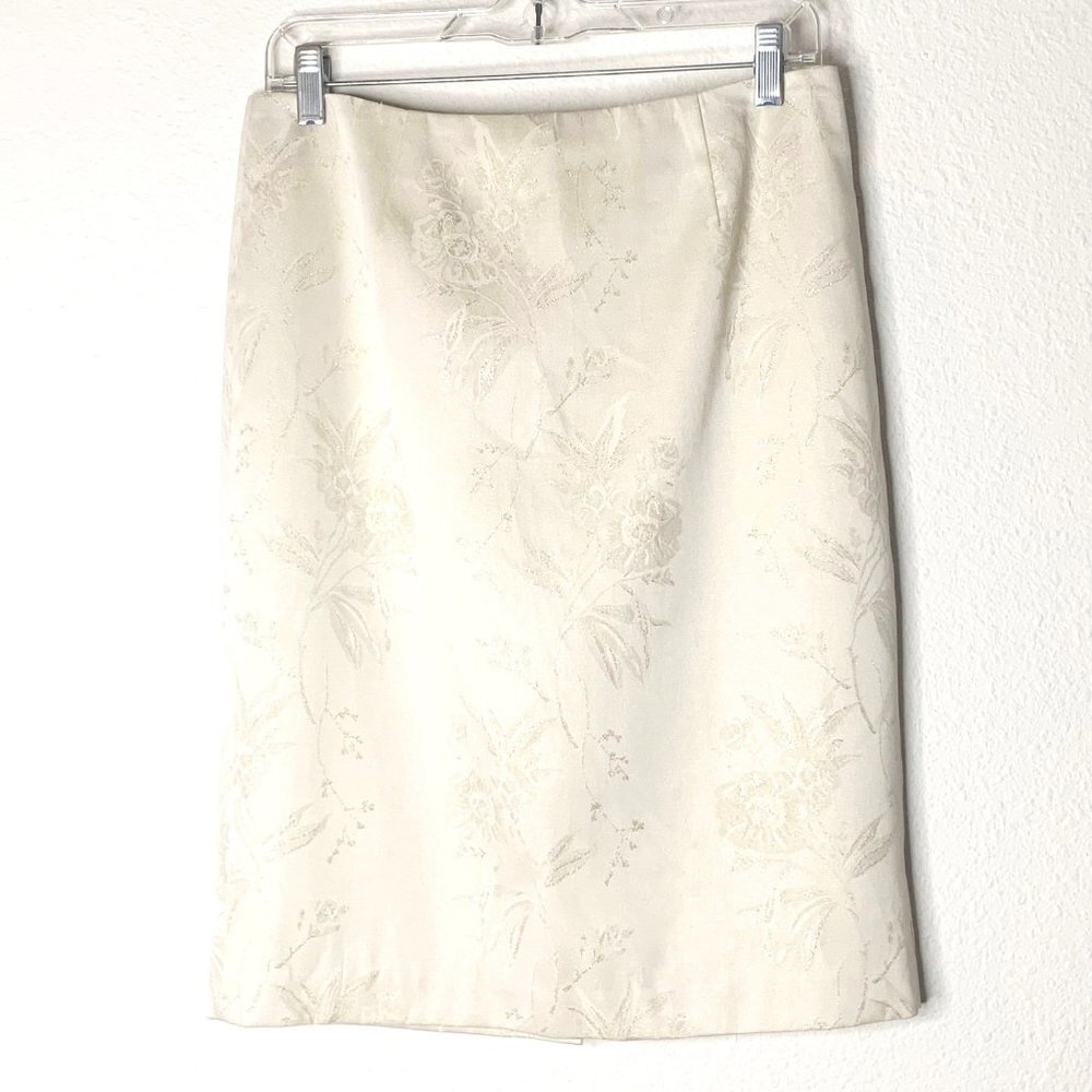 Vintage Evelyn Lined Pencil Skirt Ivory Flower Pattern Women’s Sz 8